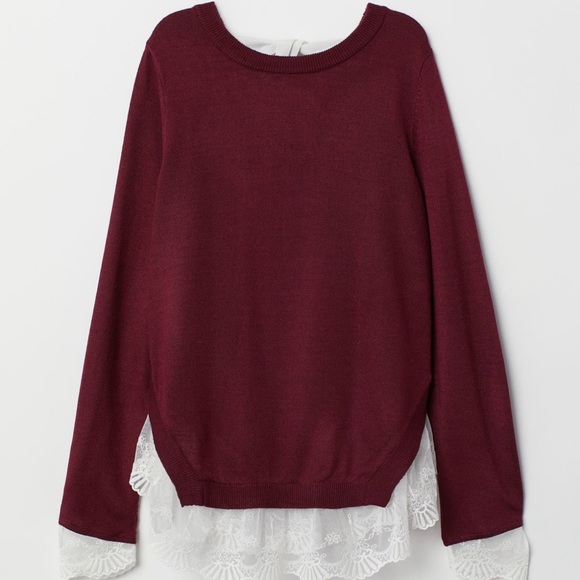 H&M Sweaters - H&M burgundy Lace-trimmed Sweater,color of winter 2024-2025,Size XS